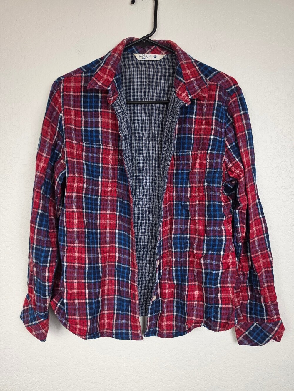 Riders by Lee Red Blue Plaid Button-Up Shirt Medium Y2K